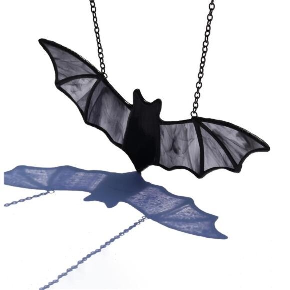 Bat Stained Glass Window Hanging Suncatcher for Window,Halloween Bat Decoration - Picture 1 of 7